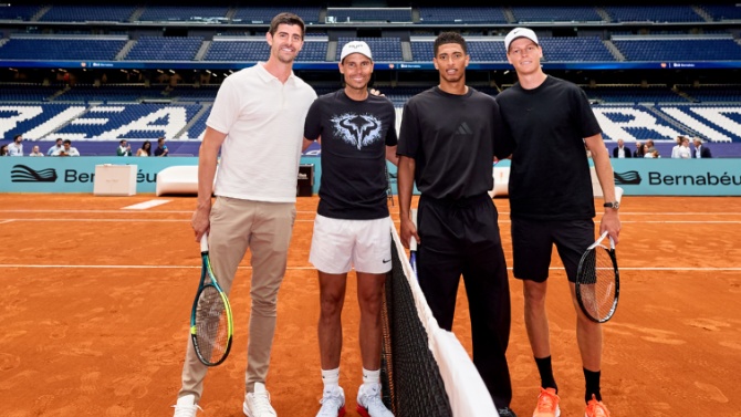 Nadal, Courtois, Sinner y Bellingham estrenan la pista de tenis del Bernabéu