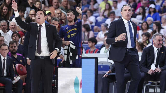 Xavi Pascual y Scariolo, presidente y vicepresidente del Consejo de Entrenadores de la Euroliga