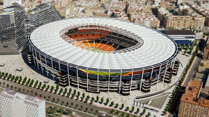 100 gatos hidráulicos levantarán la cubierta del Nou Mestalla, estimada en 4.800 toneladas
