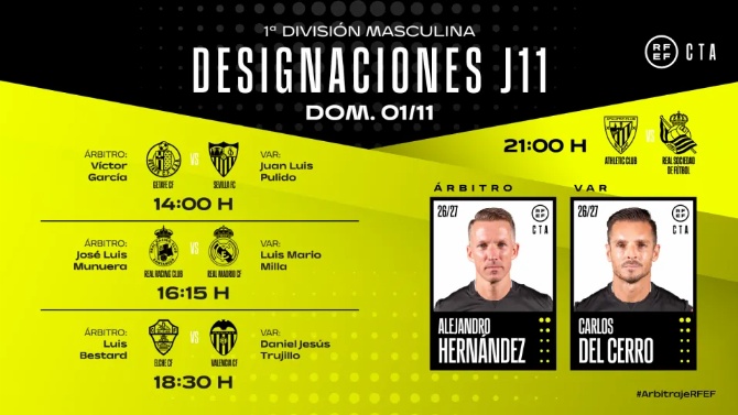 Munuera Montero, árbitro del Racing-Real Madrid, y Hernández Hernández del derbi vasco